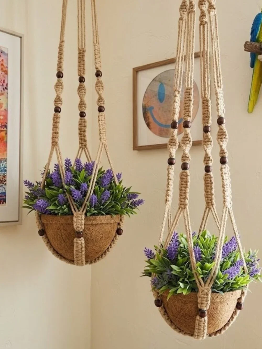 Brand New Premium Faux Lavender & Macrame Hanging Set (2-Pack Complete Bundle)